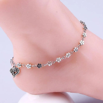 Tibetan Silver Heart-Shaped Anklet