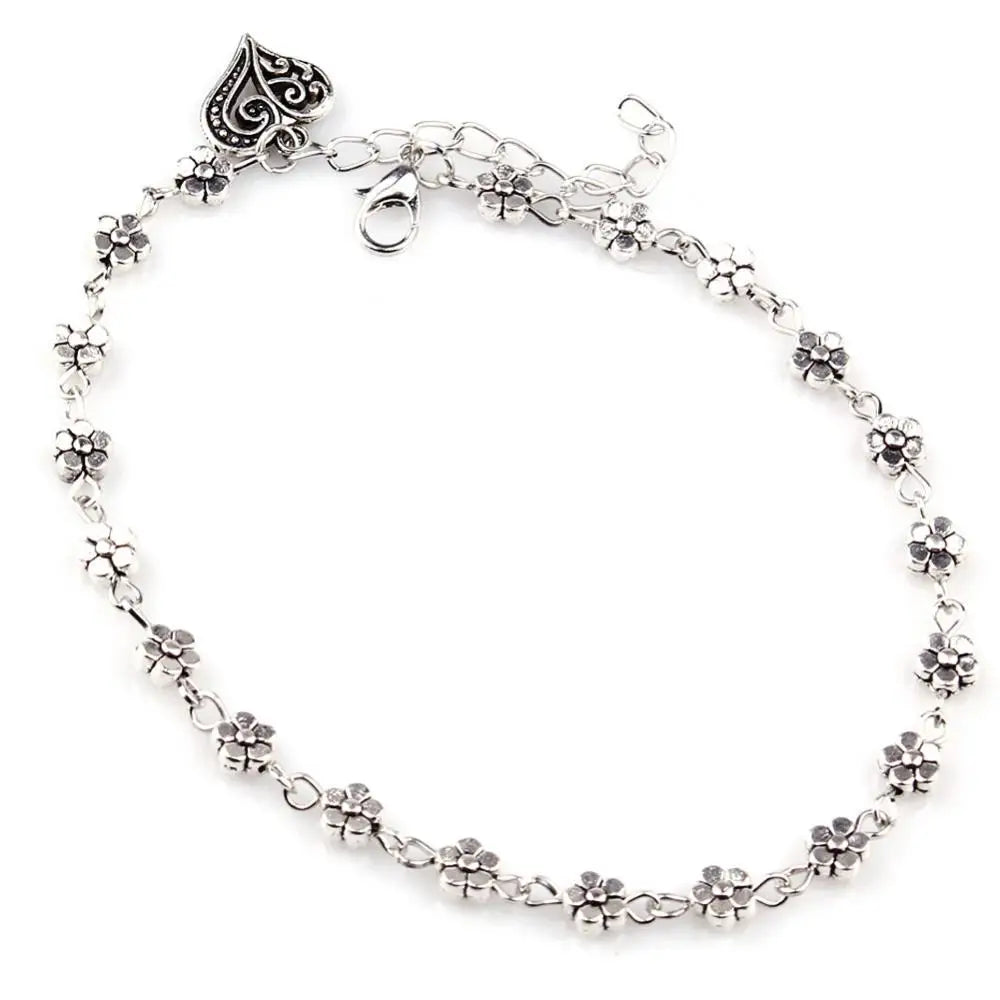 Tibetan Silver Heart-Shaped Anklet