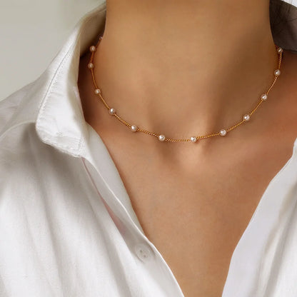 Layered Pearl Thick Chains Pendant Necklace