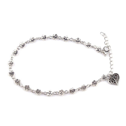 Tibetan Silver Heart-Shaped Anklet