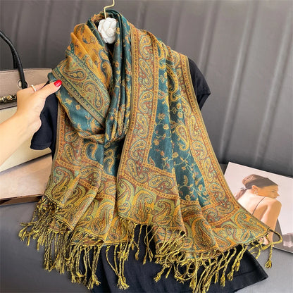 Tassel Classic Flower Pattern Shawl (Warm)