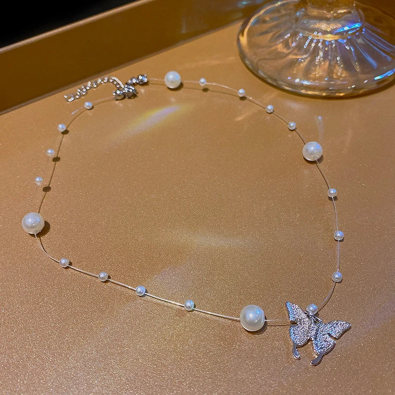 Luxury Trendy Butterfly Imitation Pearl Necklace