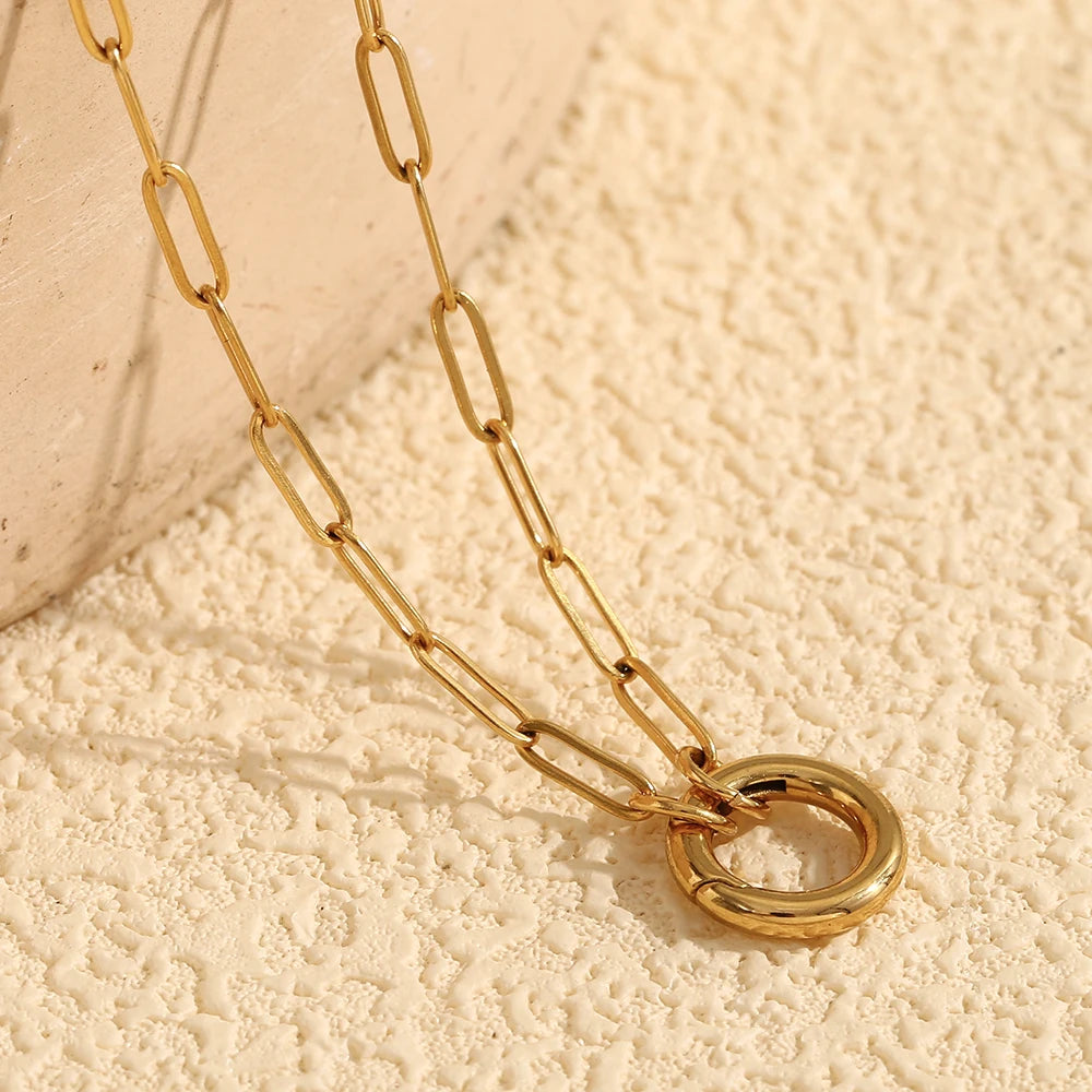 18K Gold Plated Round Spring Buckle Necklace