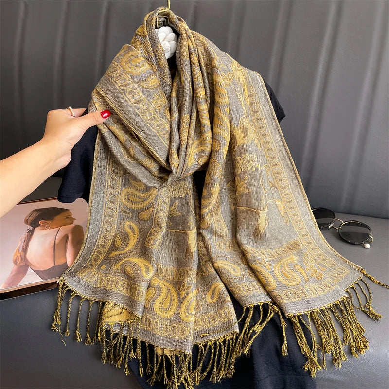 Tassel Classic Flower Pattern Shawl (Warm)