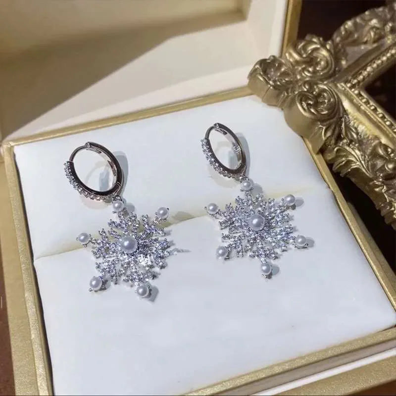 Sparkling Snowflake Earrings For Girls