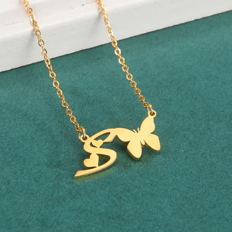 Luxury Butterfly Customizable 26 Initials Letter Pendant