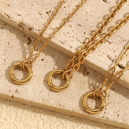 18K Gold Plated Round Spring Buckle Necklace