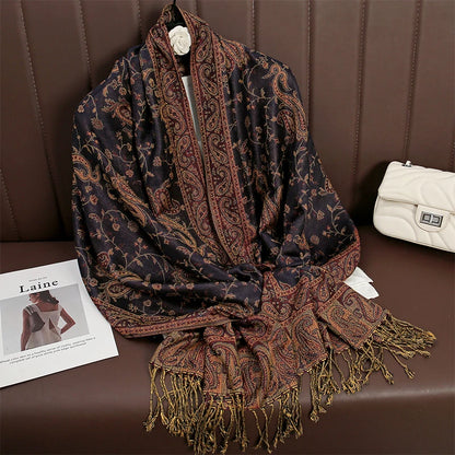 Tassel Classic Flower Pattern Shawl (Warm)