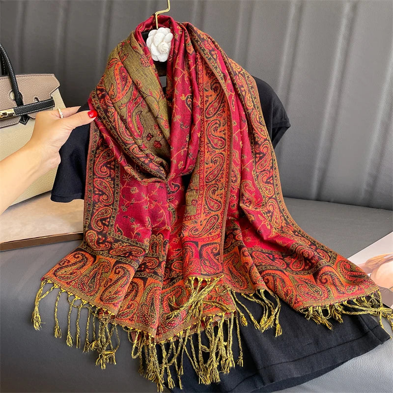 Tassel Classic Flower Pattern Shawl (Warm)