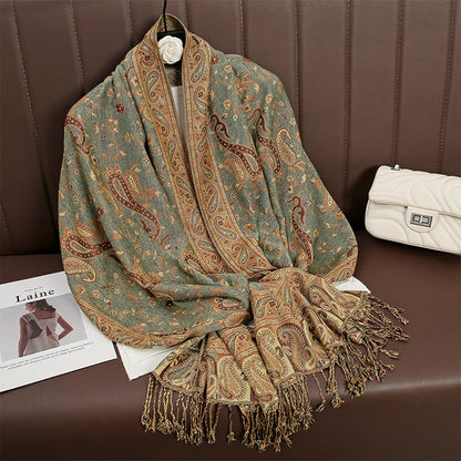 Tassel Classic Flower Pattern Shawl (Warm)