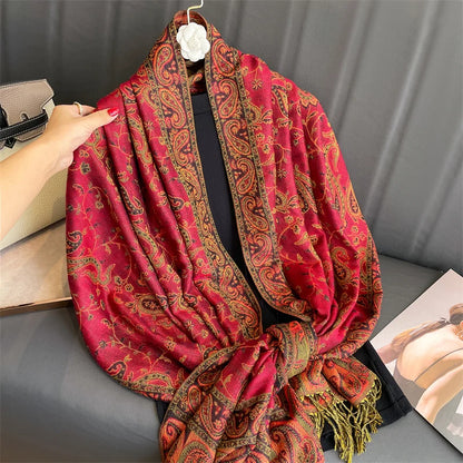 Tassel Classic Flower Pattern Shawl (Warm)