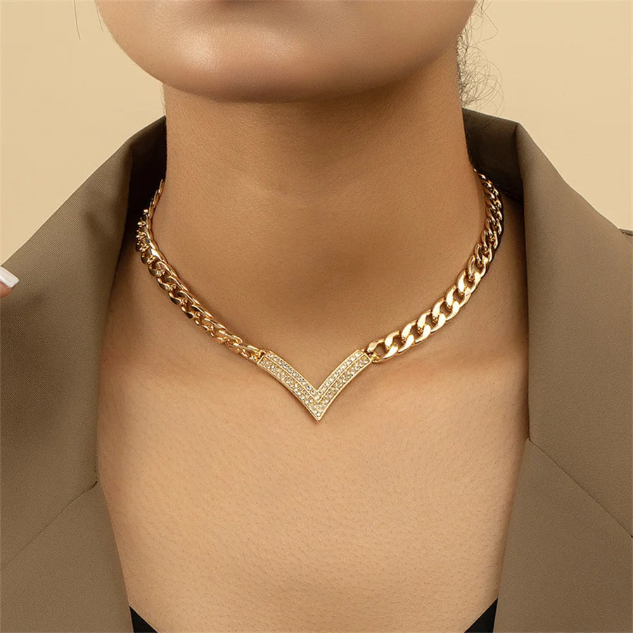 Korean Flat Cuba Snake Chain V Necklace