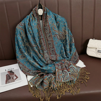 Tassel Classic Flower Pattern Shawl (Warm)