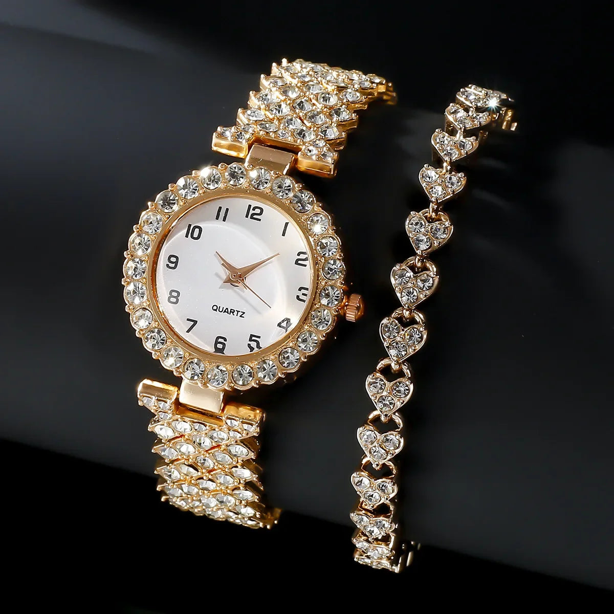 Luxury Quartz 2Pcs Watch Set Ladies