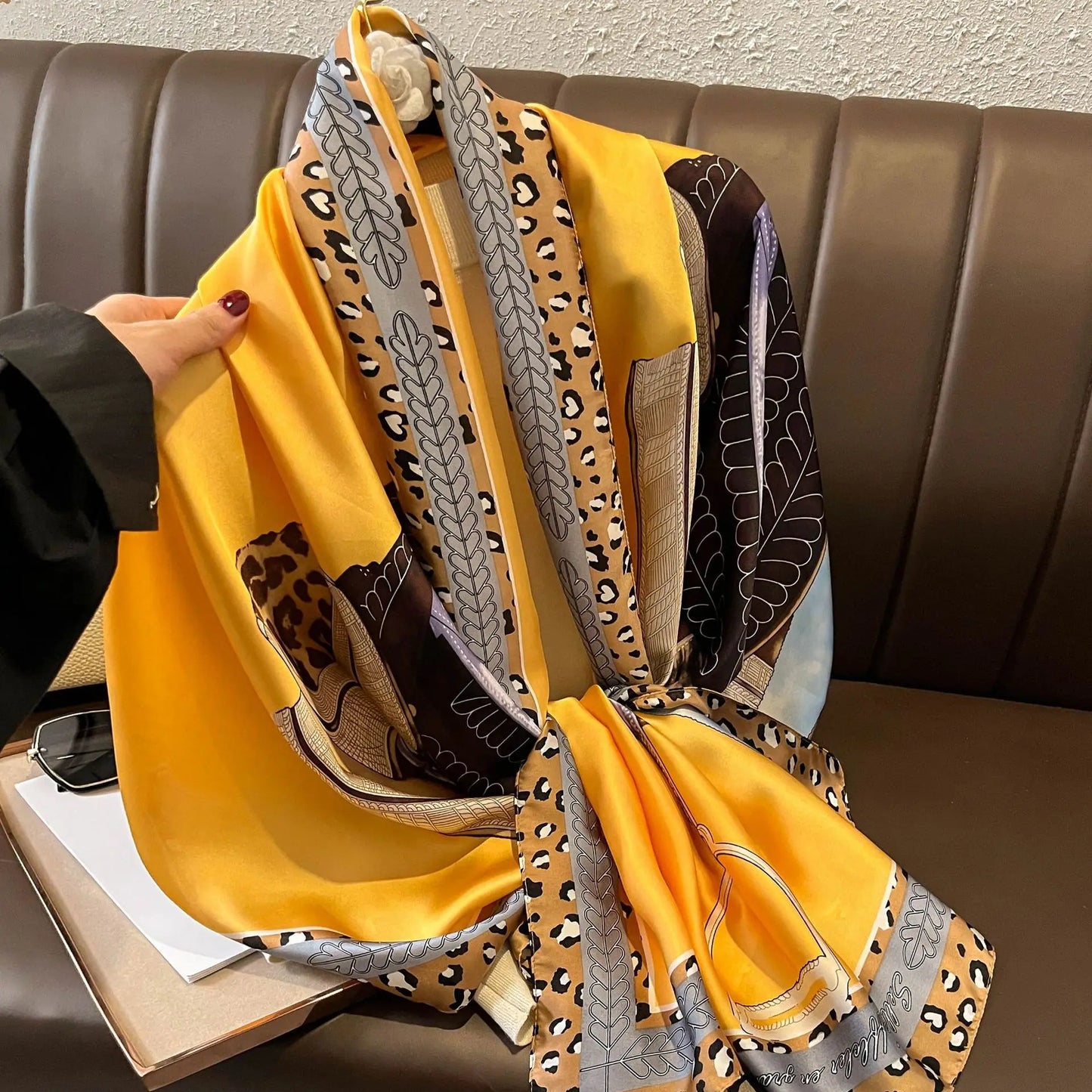 Luxury Designer Print Imitation Head Silk Scarf