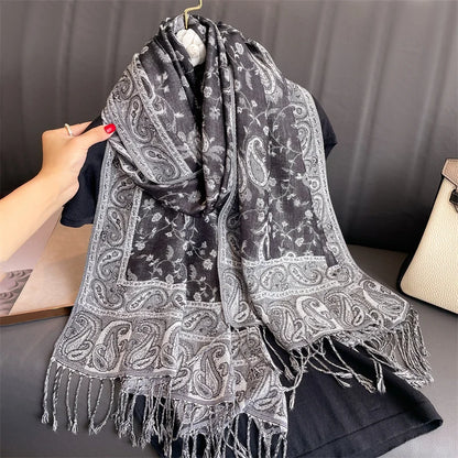 Tassel Classic Flower Pattern Shawl (Warm)