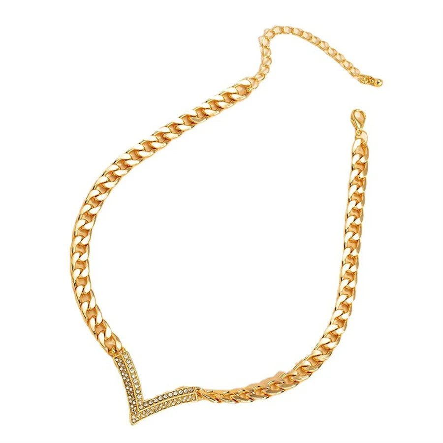 Korean Flat Cuba Snake Chain V Necklace