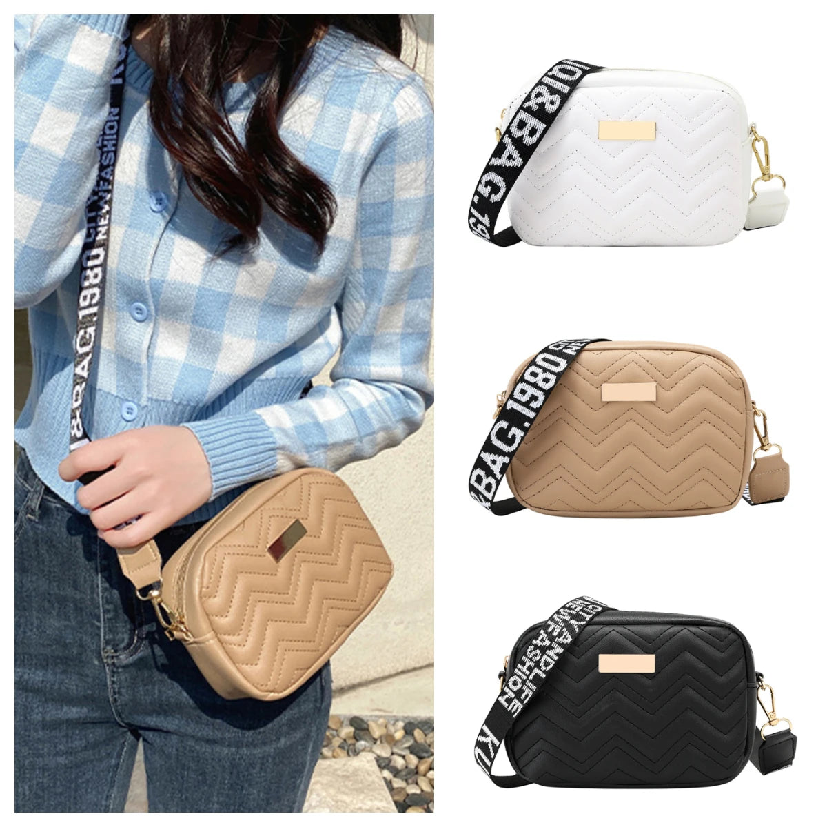 Vegan Leather Wave Pattern Shoulder Strap Bag