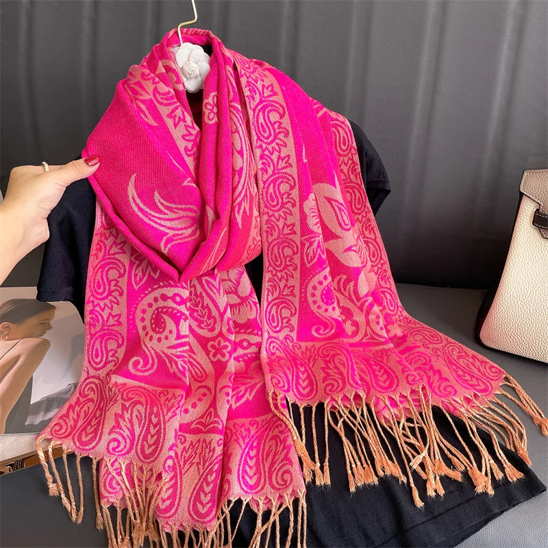 Tassel Classic Flower Pattern Shawl (Warm)