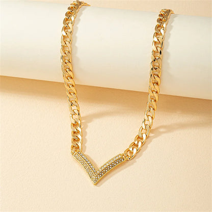 Korean Flat Cuba Snake Chain V Necklace