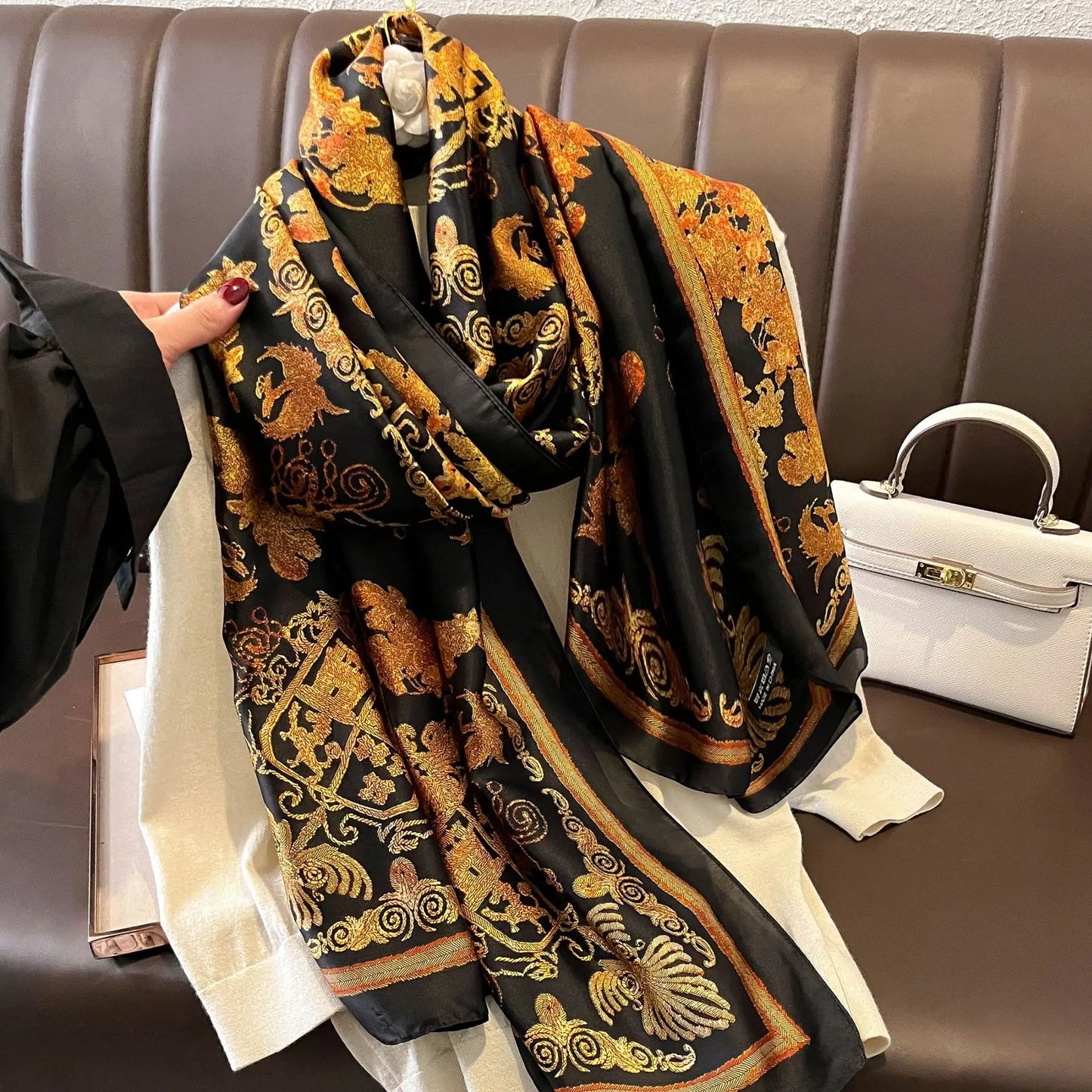 Luxury Designer Print Imitation Head Silk Scarf