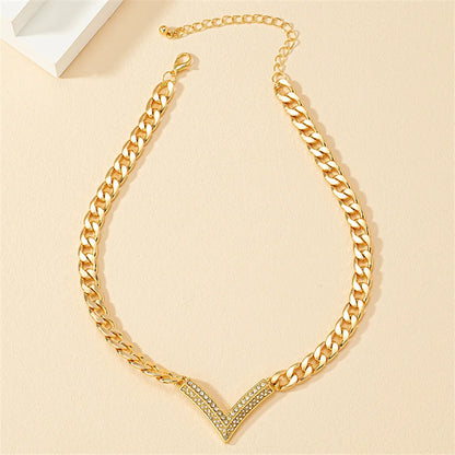 Korean Flat Cuba Snake Chain V Necklace