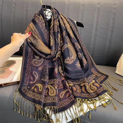 Tassel Classic Flower Pattern Shawl (Warm)