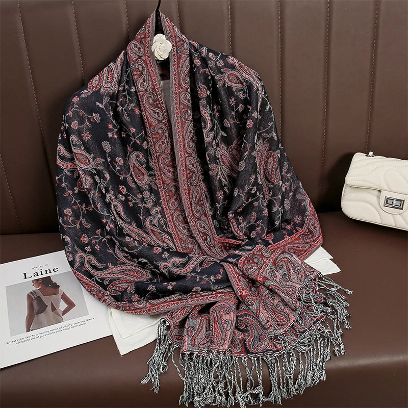 Tassel Classic Flower Pattern Shawl (Warm)