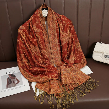 Tassel Classic Flower Pattern Shawl (Warm)