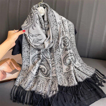 Tassel Classic Flower Pattern Shawl (Warm)