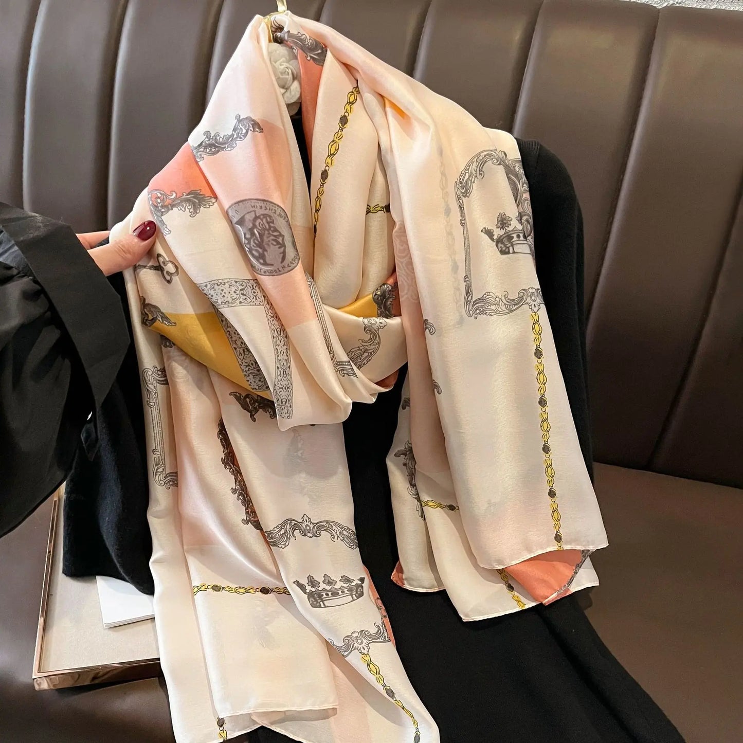 Luxury Designer Print Imitation Head Silk Scarf