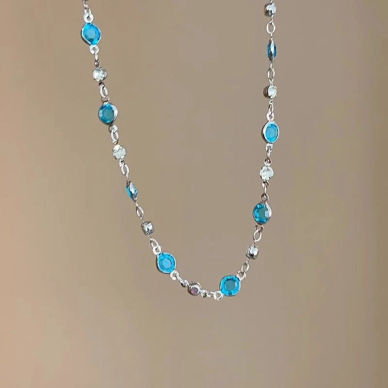 Romantic Blue Shiny Zircon Crystal Butterfly Necklace