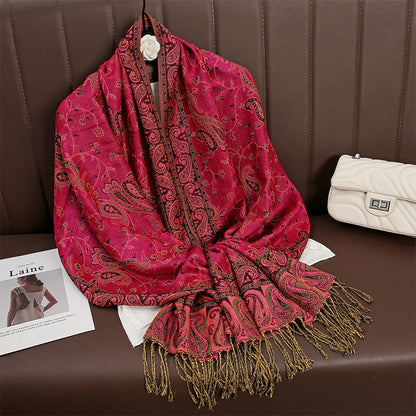 Tassel Classic Flower Pattern Shawl (Warm)