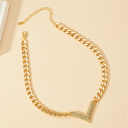 Korean Flat Cuba Snake Chain V Necklace