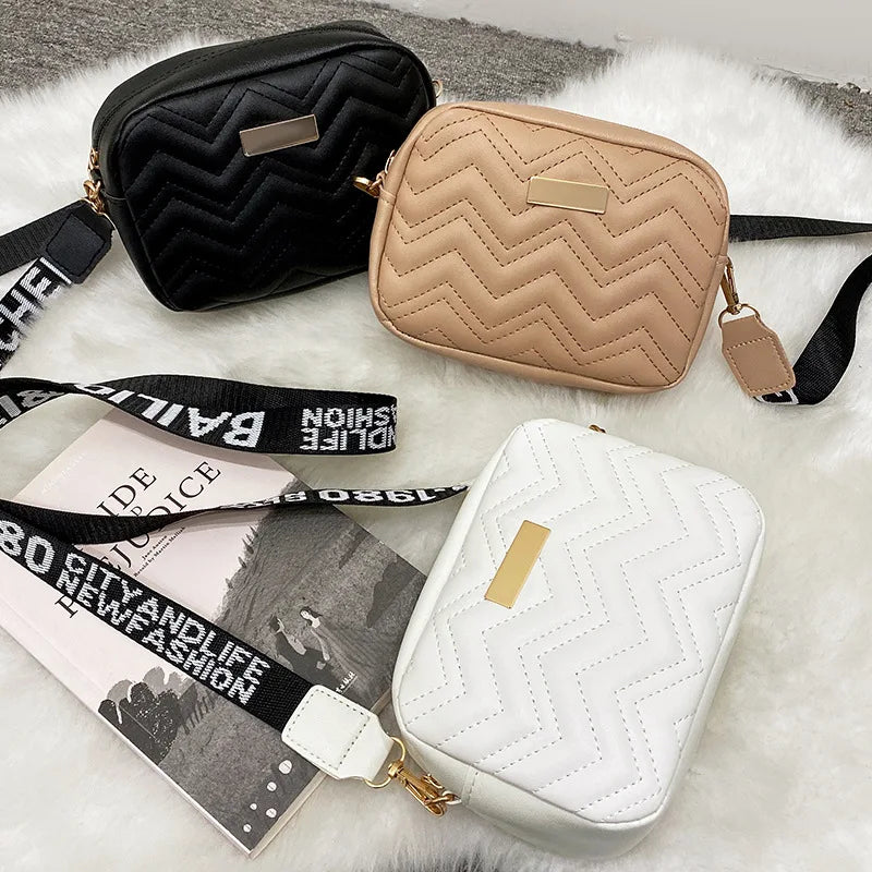 Vegan Leather Wave Pattern Shoulder Strap Bag