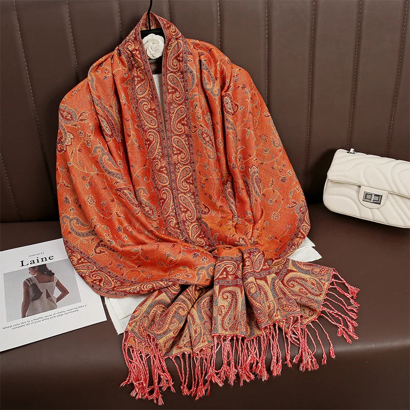 Tassel Classic Flower Pattern Shawl (Warm)