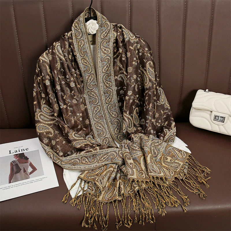 Tassel Classic Flower Pattern Shawl (Warm)