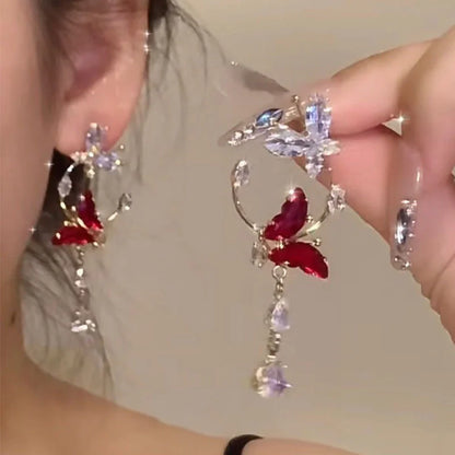 Enchanting Red Zircon Butterfly Drop Earrings