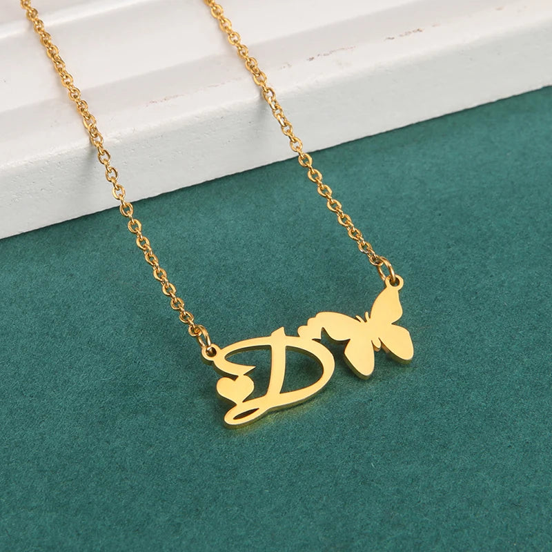 Luxury Butterfly Customizable 26 Initials Letter Pendant