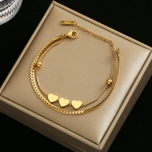 Luxury Gold-Tone Heart Charm Bracelet for Her