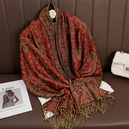 Tassel Classic Flower Pattern Shawl (Warm)