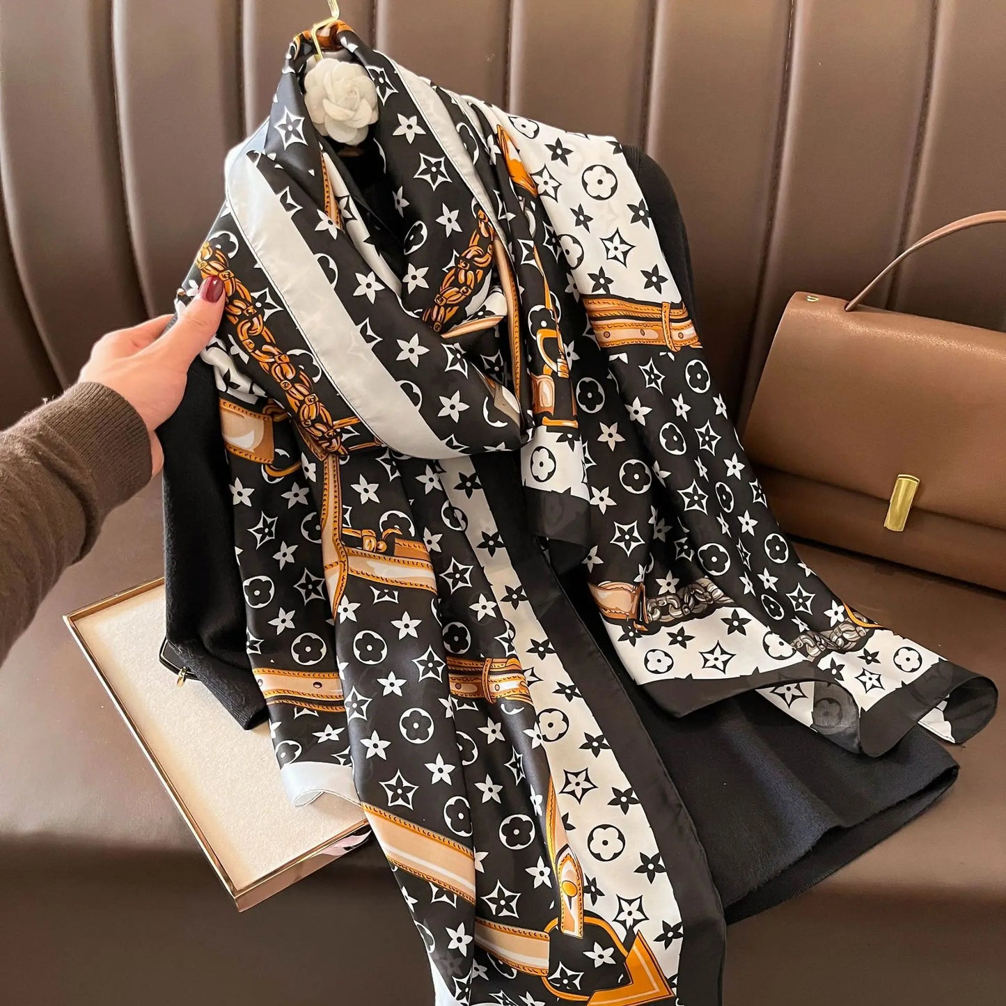 Luxury Designer Print Imitation Head Silk Scarf