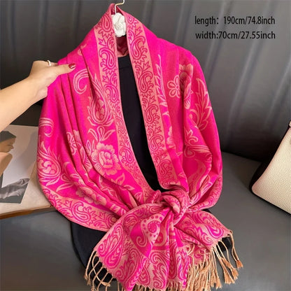 Tassel Classic Flower Pattern Shawl (Warm)