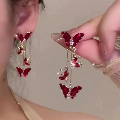 Enchanting Red Zircon Butterfly Drop Earrings