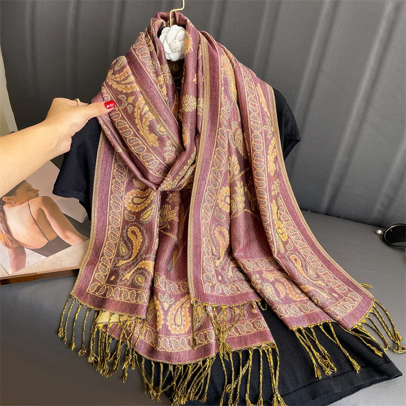 Tassel Classic Flower Pattern Shawl (Warm)