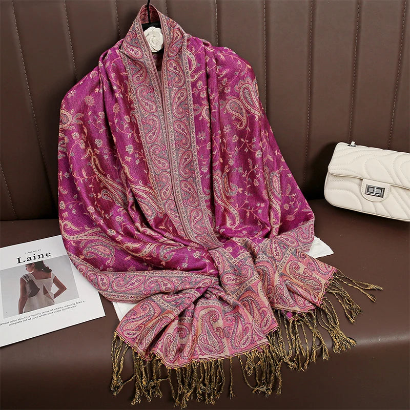 Tassel Classic Flower Pattern Shawl (Warm)