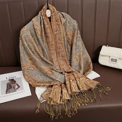 Tassel Classic Flower Pattern Shawl (Warm)