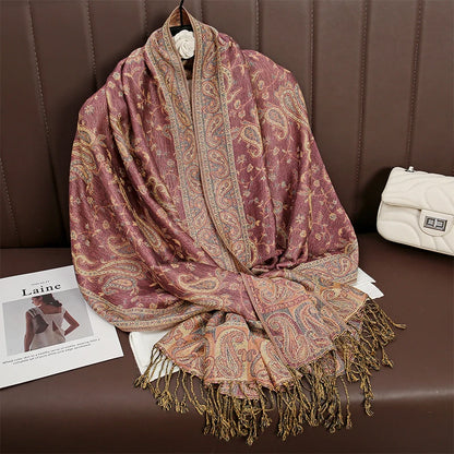 Tassel Classic Flower Pattern Shawl (Warm)