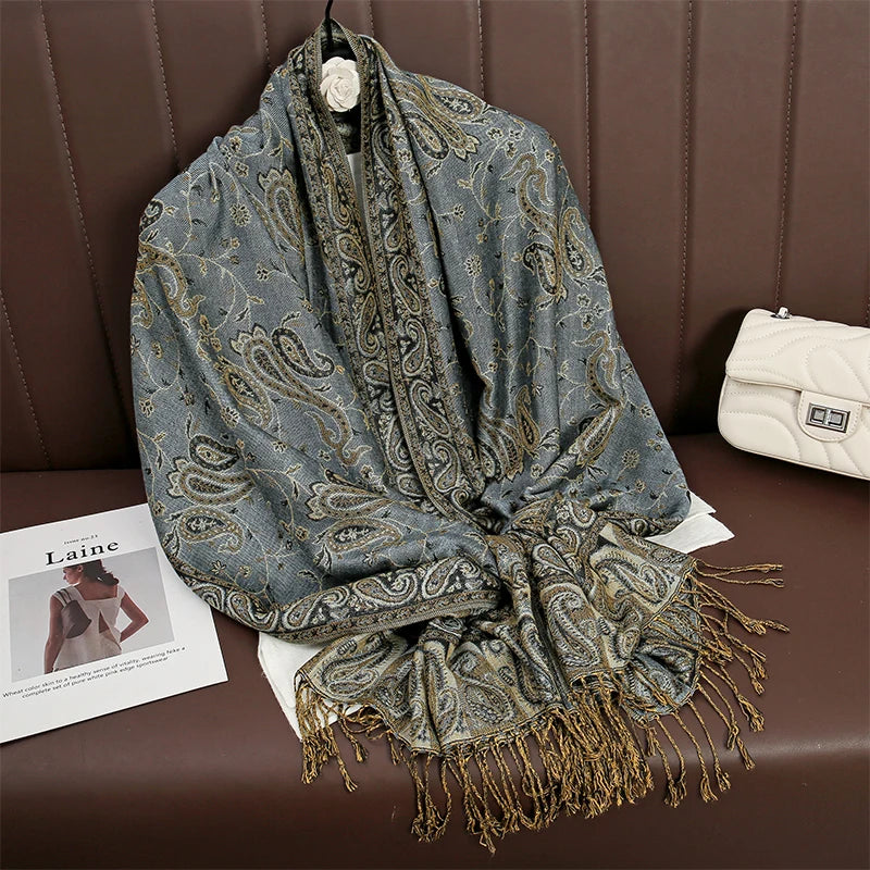 Tassel Classic Flower Pattern Shawl (Warm)