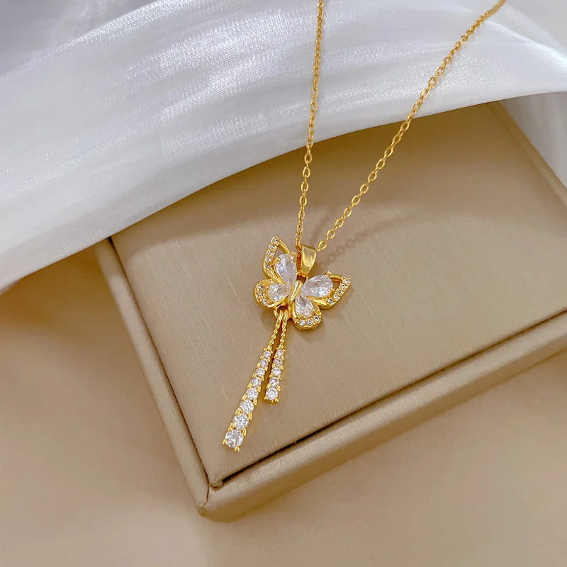 Moon Micro Zircons Butterfly Necklace